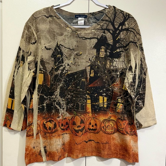 SML Sport Tops - SML Sport Black and Orange Halloween Blouse with Vintage Graphics